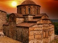 The beautiful Byzantine style Vrontochion Monastery, located in the famous archaeological site of Mystras in Peloponnese, Greece Royalty Free Stock Photo