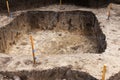 Archaeological work, archaeologists dug a hole to search for historical artifacts and finds