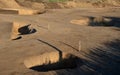 Archaeological site during exploration work early in the morning, loess horizons with layers of Neolithic Celtic and other culture