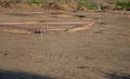 Archaeological site during exploration work early in the morning, loess horizons with layers of Neolithic Celtic and other culture