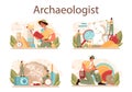 Archaeologist concept set. Ancient history scientist or paleontologist