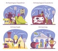 Archaeologist concept set. Ancient history scientist, paleontologist. Royalty Free Stock Photo