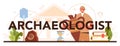 Archaeologist mobile application banner set. Ancient history scientist