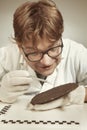 Archaeologist researcher taking samples of cuneiform material Royalty Free Stock Photo