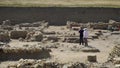 Archaeologist working on site. Archaeological excavations of the city of Phanagoria. Russia Taman August 2021