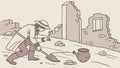 Archaeologists Digging for Ancient Artifacts in Historic Ruins, vector design Generative AI Royalty Free Stock Photo