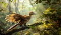 Archaeopteryx perched on a tree branch, providing a glimpse into the early stages of avian evolution