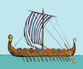 Ancient Viking ship. Vector drawing