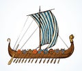 Ancient Viking ship. Vector drawing