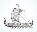 Ancient Viking ship. Vector drawing