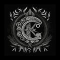 Archaic Rune, Black White Runic Letter C K, Folk Black and White Viking Rune. Futhark Design Element