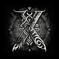 Archaic Rune, Black White Runic Letter X, Folk Black and White Viking Rune. Futhark Design Element