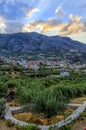 Archanes, Crete - Greece. Sunset at Archanes village, and mount Juktas which is said to resemble the face of Zeus