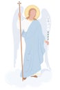 Celestial messenger - Archangel Gabriel on a cloud with a white lily. Vector. Religion - Catholicism and Orthodoxy