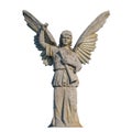 Archangel Gabriel with a horn in his hands. On a white background
