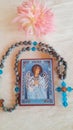 Archangel Gabriel icon and prayer rope Royalty Free Stock Photo