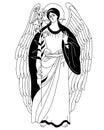 Archangel Gabriel with lily - Heavenly messenger. Vector decorative illustration. Religion concept Catholicism and