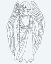 Archangel Gabriel with lily. Heavenly messenger. Vector illustration.Religious Linear Hand Drawing for Catholic and