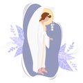 Archangel Gabriel with a white lily - Heavenly messenger on background. Vector. Religion - Catholicism and Orthodoxy