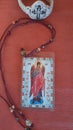 Archangel Gardian icon with Christian necklace Royalty Free Stock Photo