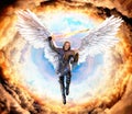Archangel Michael in armor with flaming sword and shield Royalty Free Stock Photo