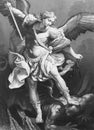 Archangel Michael, painting by Guido Reni in the old book in the old book Rembrandt by Knuckfus, S. Peterburg, 1890 by A.