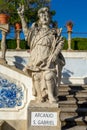 Archangel Saint Gabriel represented by a stone statue. Episcopal garden of Castelo Branco