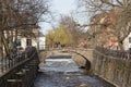 Arched bridge on a canal of Uppsala, Sweden Royalty Free Stock Photo