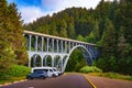 Arched bridge on the Oregon Coast Highway near Heceta Head Lighthouse, Oregon Royalty Free Stock Photo