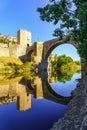 Arched bridge over the Tagus River as it passes through the medieval city of Toledo. Royalty Free Stock Photo