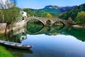 Arched bridge reflected in Crnojevica river, Montenegro Royalty Free Stock Photo