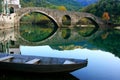 Arched bridge reflected in Crnojevica river, Montenegro Royalty Free Stock Photo