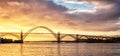 Arched bridge at sunset