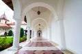 Arched colonade hallway at Sambata de Sus monastery in Transylva Royalty Free Stock Photo