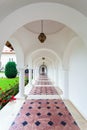 Arched colonade hallway at Sambata de Sus monastery in Transylva Royalty Free Stock Photo