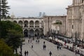 Arched colonnade, big white stone arch, Basilica cathedral