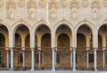 Arched corridor surrounding the courtyard of public historic Moaayad mosque, Cairo, Egypt