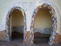 Arched door in colored ceramic and brick from Vietri sul Mare, Amalfi Coast, Italy