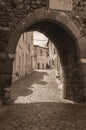 Arched door in stone wall at the Castle of Estremoz Royalty Free Stock Photo