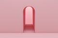 arched entrance castle way up staircase step and wall architecture pink light stand female display stage product minimal style. Royalty Free Stock Photo