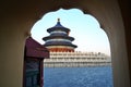 The arched entrance in front of the Tiantan Sky Temple in the evening