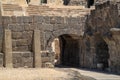 Arched entryway leading into renovated theater of archaeological ruins of Beit She`an