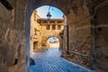 Arched entryway into old fortress, Sighisoara, Romania. UNESCO World Heritage Site