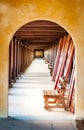 Arched hall of Hue citadel, Vietnam, Asia.