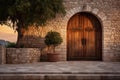 arched Medieval wooden door entrance - transparent PNG option