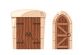 Arched and Rectangular Medieval Doors With Iron Knobs And Weathered Wood. Imposing Castle Doorways, Vector Illustration