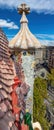 The arched roof and chimney of Casa Batllo in Barcelona, the building, Antoni gaudÃÂ­. The facade is decorated with ceramic mosaics