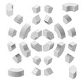 Arched shapes in isometric perspective, isolated on white background. Basic building blocks for creating abstract objects, backgro