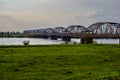 Arched, steel road bridge over the River Vistula in Grudziadz