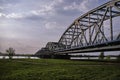 Arched, steel road bridge over the River Vistula